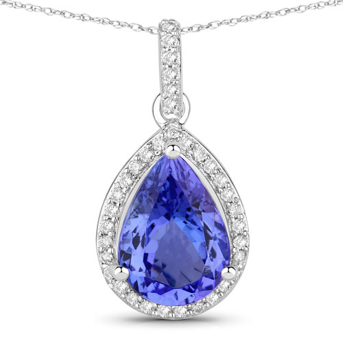 Tanzanite-2.74 Carat Genuine Tanzanite and White Diamond 14K White Gold Pendant