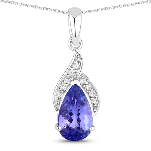 Tanzanite-2.38 Carat Genuine Tanzanite and White Diamond 14K White Gold Pendant