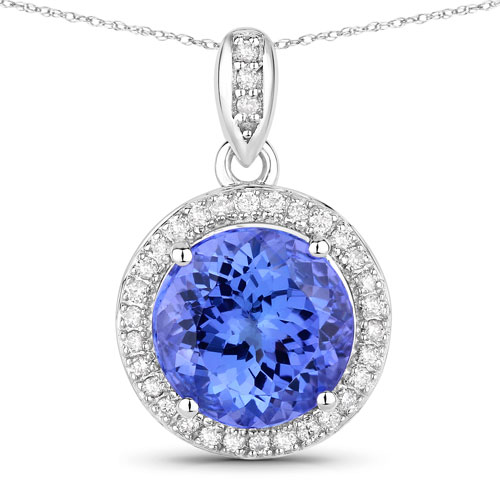 Tanzanite-3.37 Carat Genuine Tanzanite and White Diamond 14K White Gold Pendant