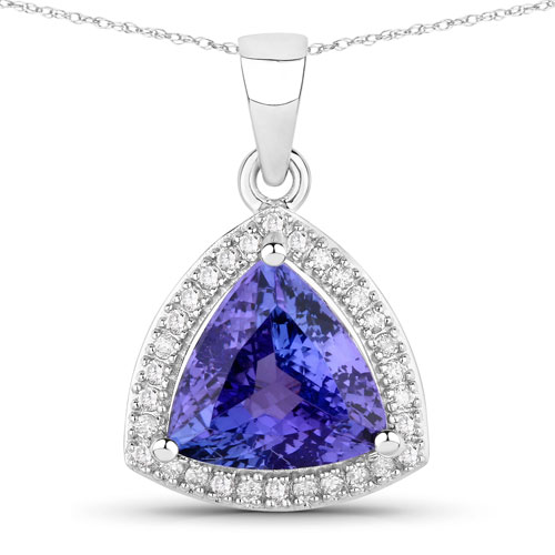 Tanzanite-2.78 Carat Genuine Tanzanite and White Diamond 14K White Gold Pendant