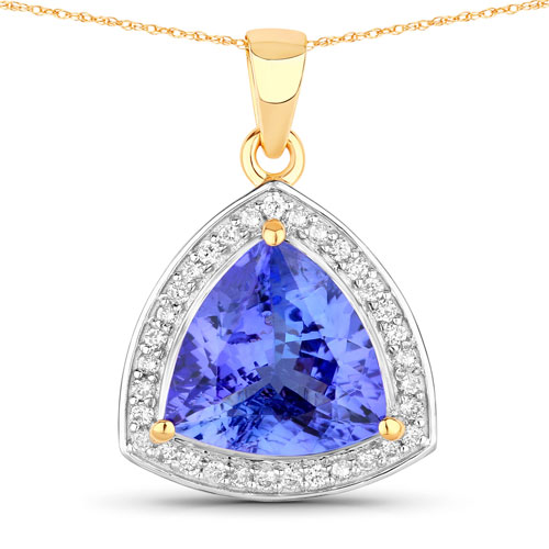 Tanzanite-2.58 Carat Genuine Tanzanite and White Diamond 14K Yellow Gold Pendant