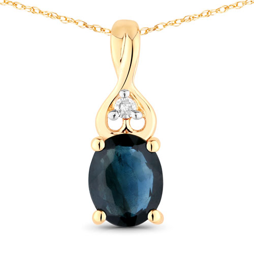 Sapphire-0.35 Carat Genuine Blue Sapphire and White Diamond 14K Yellow Gold Pendant