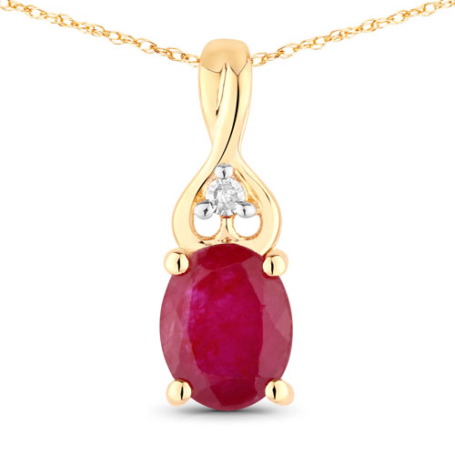 Ruby-0.31 Carat Genuine Ruby and White Diamond 14K Yellow Gold Pendant