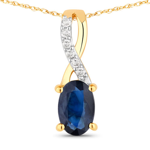 Sapphire-0.51 Carat Genuine Blue Sapphire and White Diamond 14K Yellow Gold Pendant
