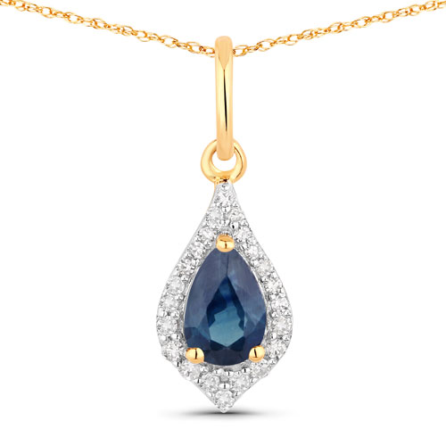 Sapphire-0.50 Carat Genuine Blue Sapphire and White Diamond 14K Yellow Gold Pendant