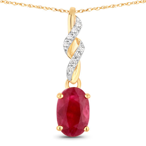 Ruby-0.54 Carat Genuine Ruby and White Diamond 14K Yellow Gold Pendant