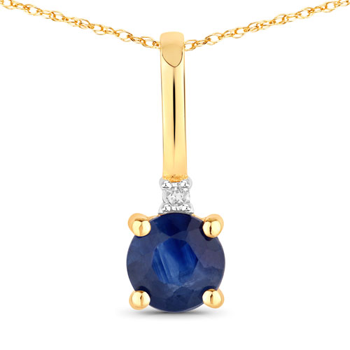 Sapphire-0.29 Carat Genuine Blue Sapphire and White Diamond 14K Yellow Gold Pendant