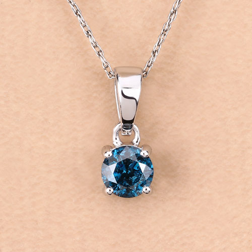 0.54 Carat Genuine Blue Diamond 14K White Gold Pendant