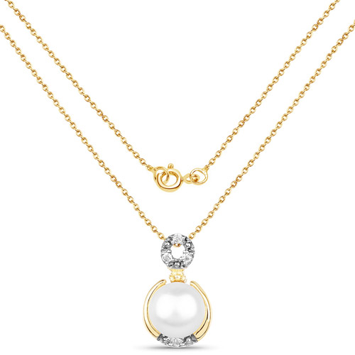 14K Yellow Gold Plated 2.03 Carat Genuine Pearl and White Cubic Zirconia .925 Sterling Silver Pendant