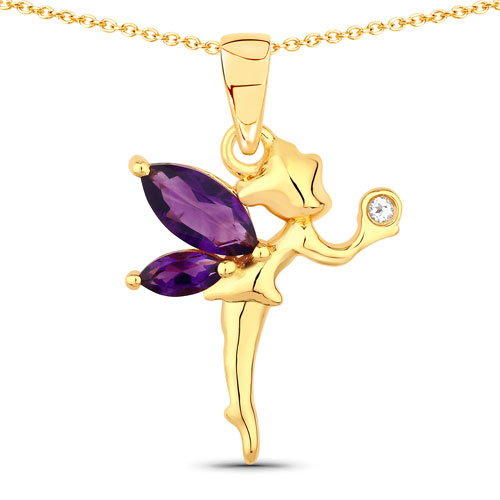 Amethyst-0.70 Carat Genuine Amethyst and White Topaz .925 Sterling Silver Pendant