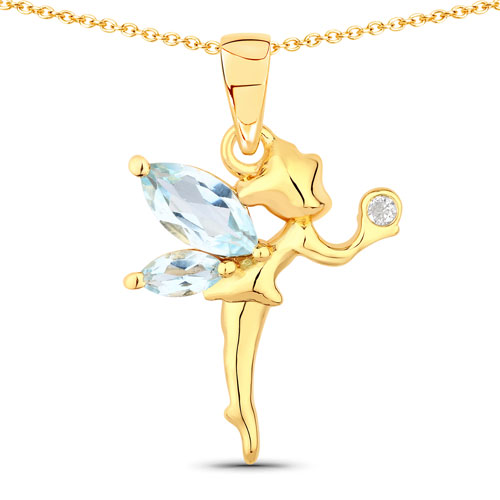 Pendants-0.80 Carat Genuine Blue Topaz and White Topaz .925 Sterling Silver Pendant
