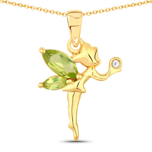 Peridot-0.65 Carat Genuine Peridot and White Topaz .925 Sterling Silver Pendant