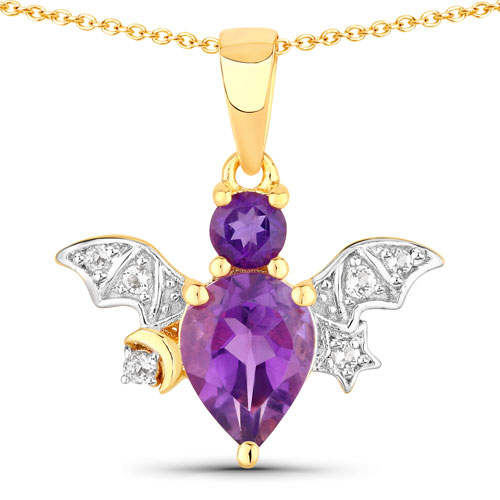 Amethyst-1.24 Carat Genuine Amethyst and White Topaz .925 Sterling Silver Pendant