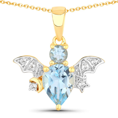 Pendants-1.45 Carat Genuine Blue Topaz and White Topaz .925 Sterling Silver Pendant