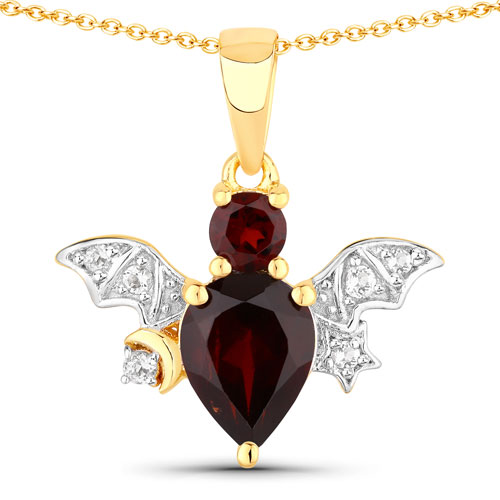 Garnet-1.61 Carat Genuine Garnet and White Topaz .925 Sterling Silver Pendant