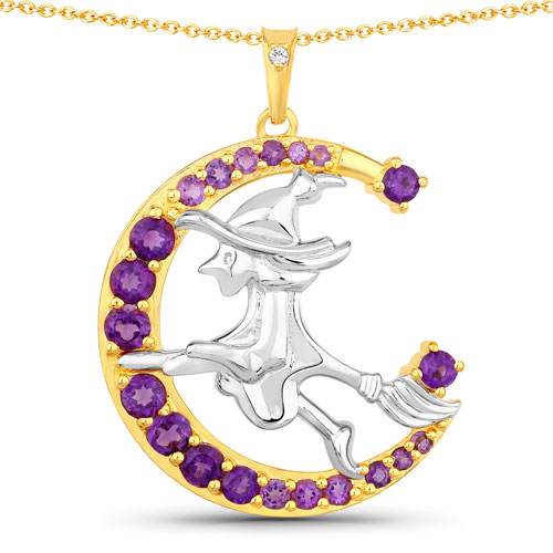 Amethyst-1.06 Carat Genuine Amethyst and White Topaz .925 Sterling Silver Pendant