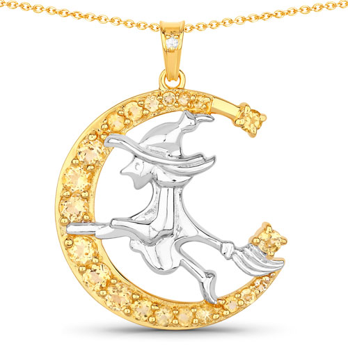 Citrine-1.09 Carat Genuine Citrine and White Topaz .925 Sterling Silver Pendant