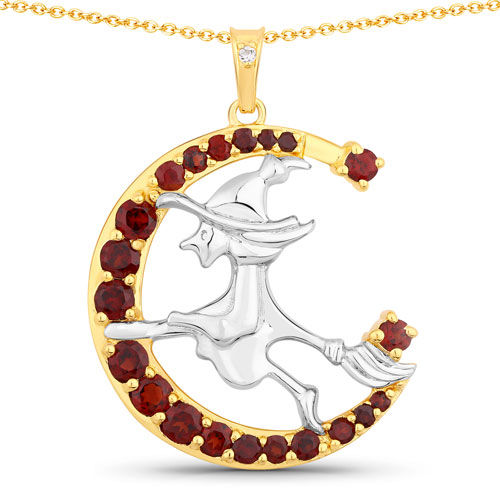 Garnet-1.34 Carat Genuine Garnet and White Topaz .925 Sterling Silver Pendant