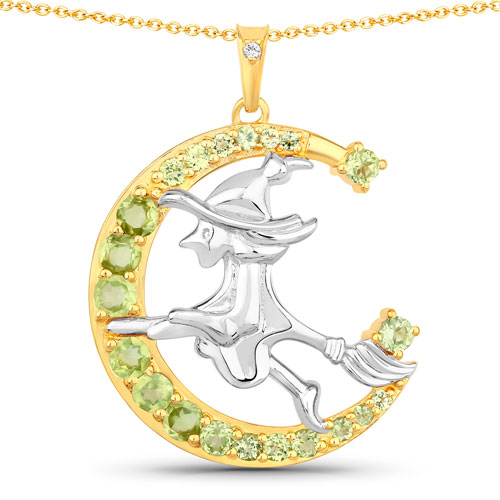 Peridot-1.12 Carat Genuine Peridot and White Topaz .925 Sterling Silver Pendant