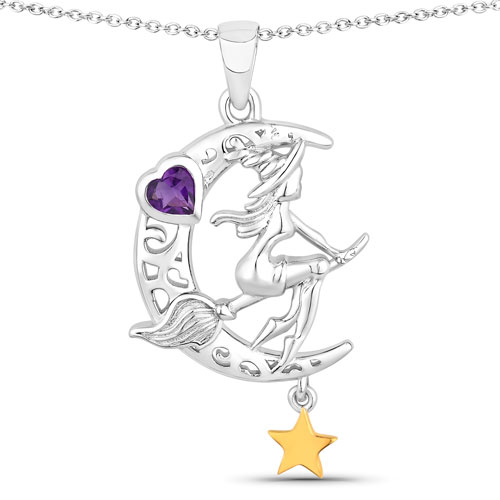 Amethyst-0.25 Carat Genuine Amethyst .925 Sterling Silver Pendant