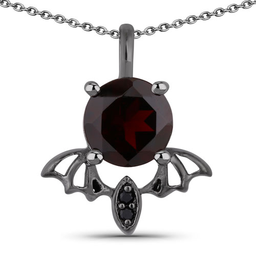 Garnet-1.01 Carat Genuine Garnet and Black Spinel .925 Sterling Silver Pendant