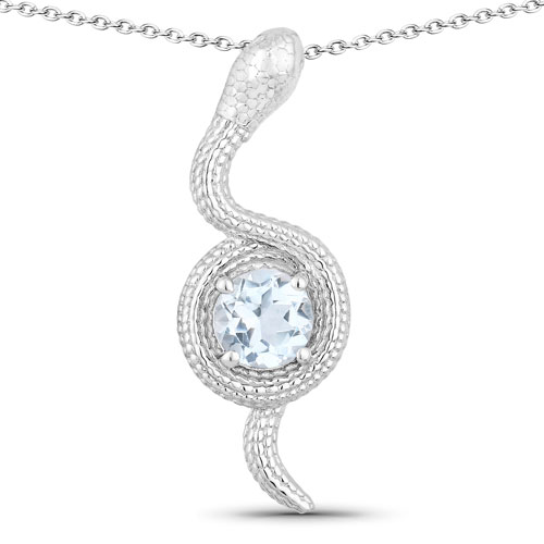 Pendants-1.05 Carat Genuine Blue Topaz .925 Sterling Silver Pendant