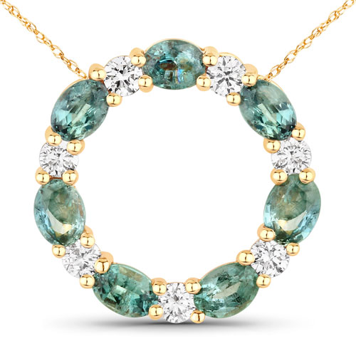 Pendants-1.12 Carat Genuine Alexandrite and White Diamond 18K Yellow Gold Pendant