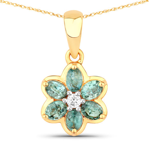 Pendants-0.81 Carat Genuine Alexandrite and White Diamond 18K Yellow Gold Pendant