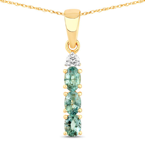 Pendants-0.42 Carat Genuine Alexandrite and White Diamond 18K Yellow Gold Pendant