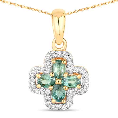 Pendants-0.67 Carat Genuine Alexandrite and White Diamond 18K Yellow Gold Pendant