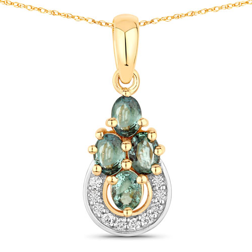 Pendants-0.63 Carat Genuine Alexandrite and White Diamond 18K Yellow Gold Pendant
