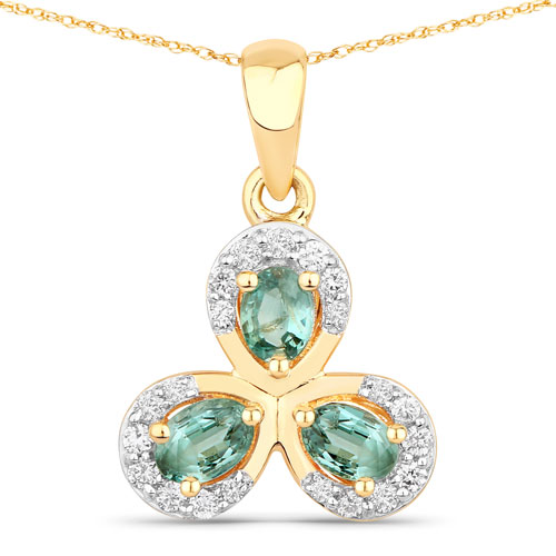 Pendants-0.55 Carat Genuine Alexandrite and White Diamond 18K Yellow Gold Pendant