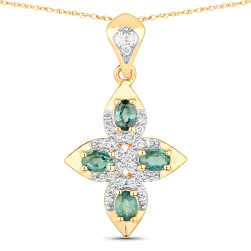 Pendants-0.71 Carat Genuine Alexandrite and White Diamond 18K Yellow Gold Pendant