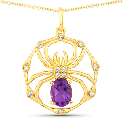 Amethyst-1.23 Carat Genuine Amethyst and White Topaz .925 Sterling Silver Pendant