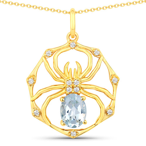 Pendants-1.78 Carat Genuine Blue Topaz and White Topaz .925 Sterling Silver Pendant