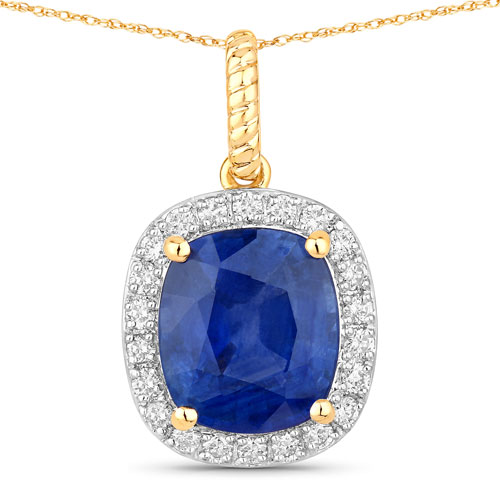 Sapphire-2.82 Carat Genuine Ceylon Blue Sapphire and White Diamond 18K Yellow Gold Pendant