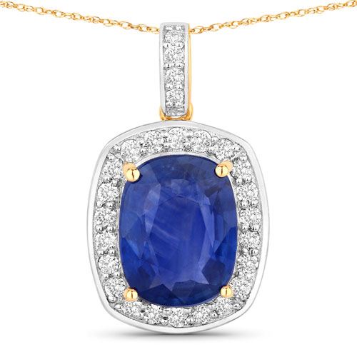 Sapphire-2.47 Carat Genuine Ceylon Blue Sapphire and White Diamond 18K Yellow Gold Pendant