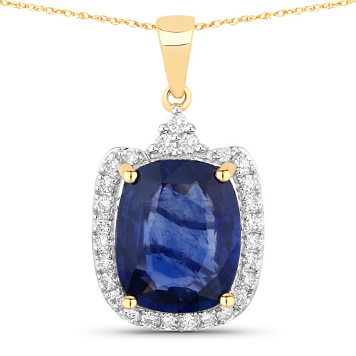 Sapphire-3.80 Carat Genuine Ceylon Blue Sapphire and White Diamond 18K Yellow Gold Pendant