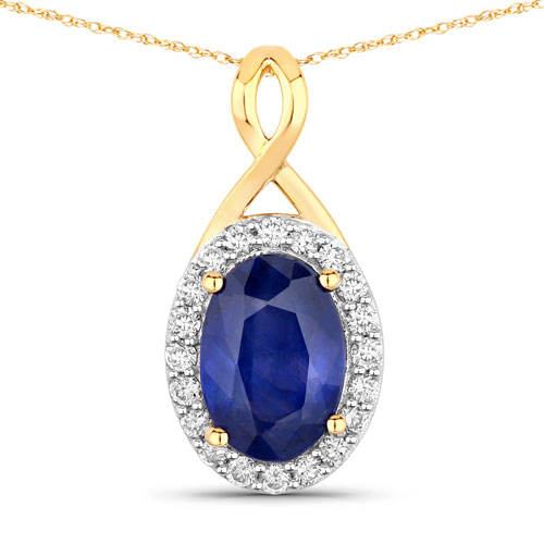 Sapphire-1.88 Carat Genuine Ceylon Blue Sapphire and White Diamond 18K Yellow Gold Pendant