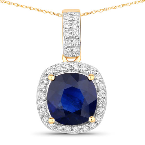 Sapphire-2.18 Carat Genuine Ceylon Blue Sapphire and White Diamond 18K Yellow Gold Pendant