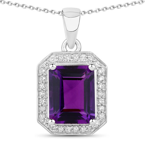 Amethyst-2.28 Carat Genuine Amethyst and Lab Grown Diamond .925 Sterling Silver Pendant