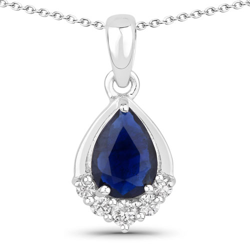 Sapphire-0.90 Carat Genuine Blue Sapphire and Lab Grown Diamond .925 Sterling Silver Pendant