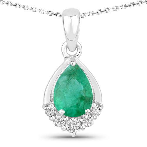 Emerald-0.75 Carat Genuine Zambian Emerald and Lab Grown Diamond .925 Sterling Silver Pendant