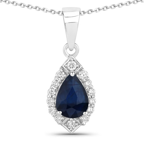 Sapphire-0.97 Carat Genuine Blue Sapphire and Lab Grown Diamond .925 Sterling Silver Pendant