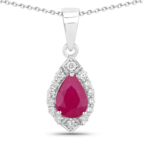 Ruby-0.97 Carat Genuine Mozambique Ruby and Lab Grown Diamond .925 Sterling Silver Pendant