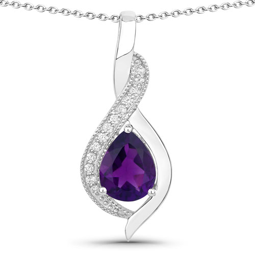 Amethyst-1.52 Carat Genuine Amethyst and Lab Grown Diamond .925 Sterling Silver Pendant