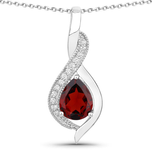 Garnet-1.92 Carat Genuine Mozambique Garnet and Lab Grown Diamond .925 Sterling Silver Pendant