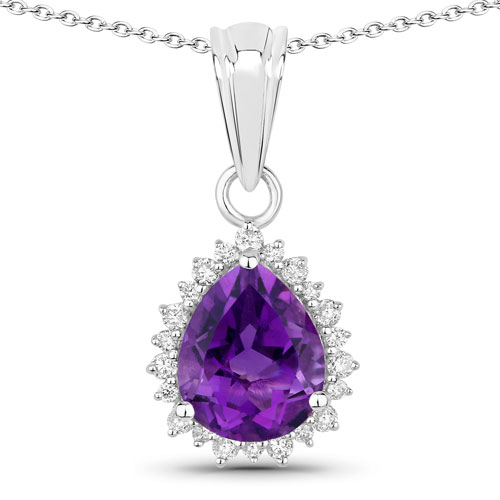 Amethyst-2.35 Carat Genuine Amethyst and Lab Grown Diamond .925 Sterling Silver Pendant