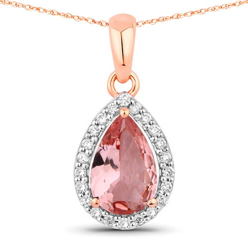 Pendants-1.03 Carat Genuine Morganite and White Diamond 14K Rose Gold Pendant