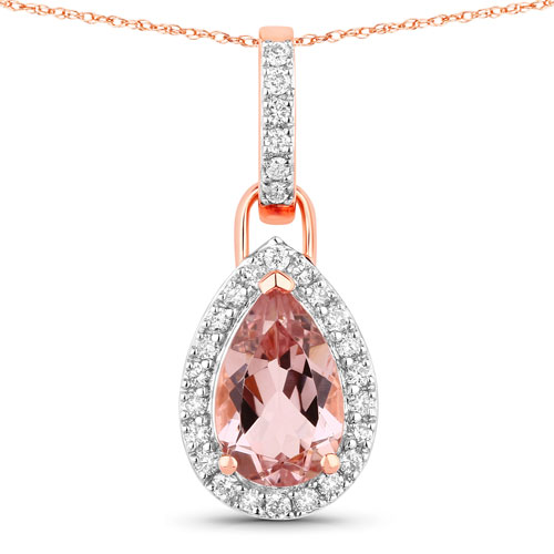 Pendants-0.80 Carat Genuine Morganite and White Diamond 14K Rose Gold Pendant
